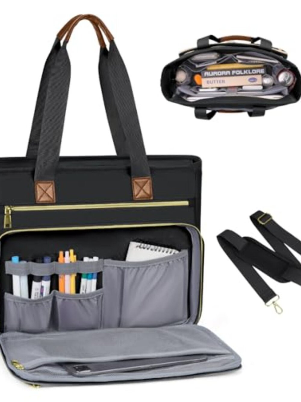 Nylon Teacher Tote Bag 15.6" Laptop Work Bag with Pockets